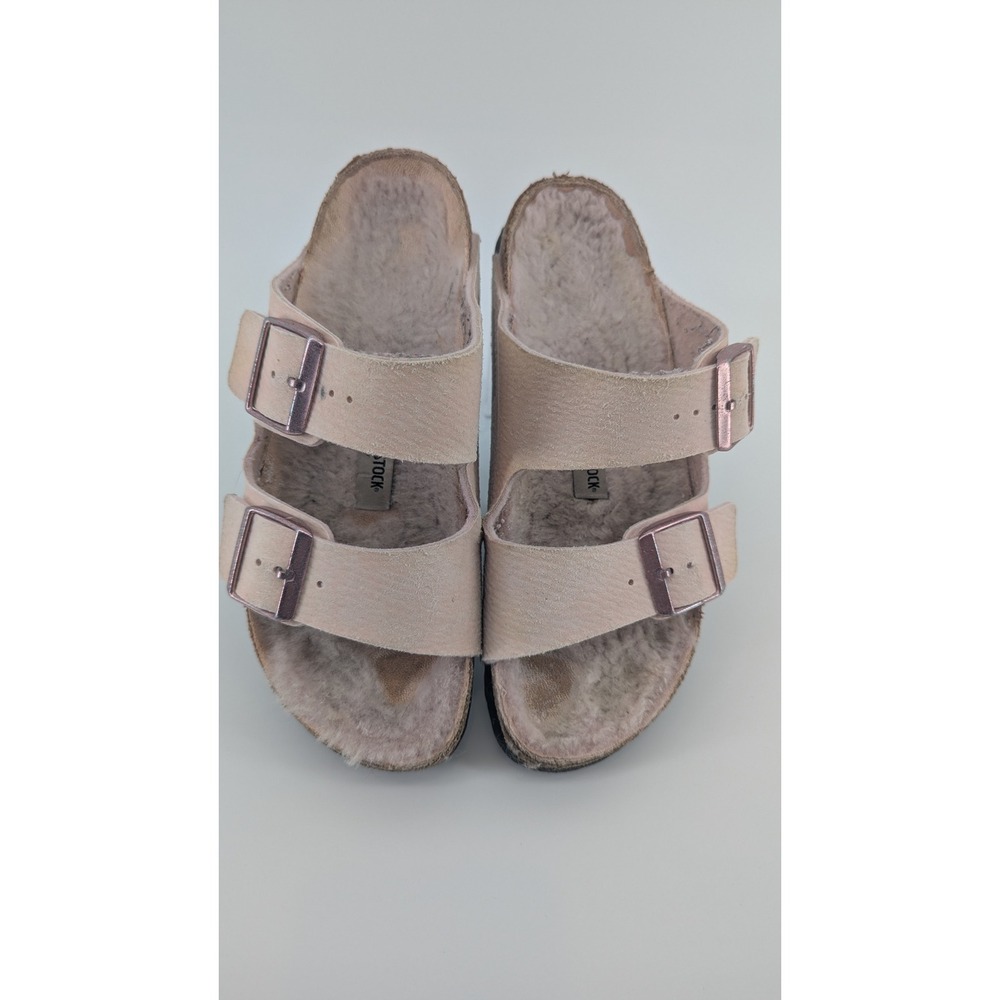 Birkenstock Arizona Shearling Suede Sandals Light Rose Pink 37 L6 M4